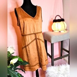 Nanette LePore Tan Midi Dress, Velvet, and Embroidered size 12 L